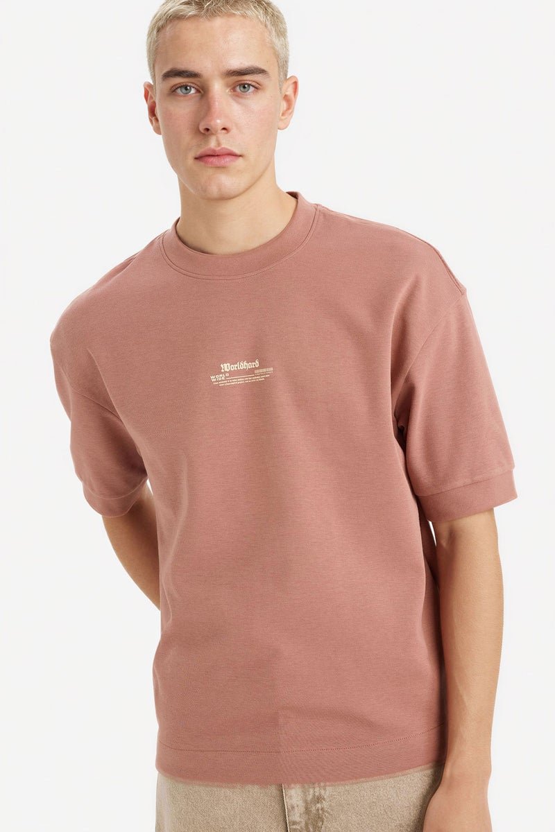 DeFacto Pink Man Breathable Loose Fit Printed T-Shirt Casual - Image 3